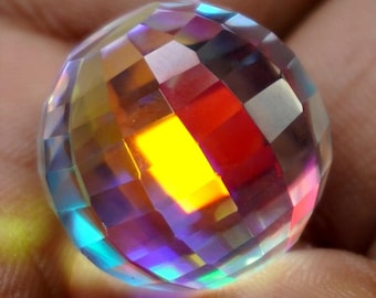 60 Ct Faceted Mystic Topaz Glass Gemstone, Rainbow Crystal, Jewelry Making (Ball Cut)