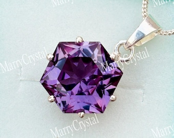 Alexandrite Sterling Silver Pendant Necklace | Color Change Crystal | Dainty Birthstone Jewelry | Gift for Mom