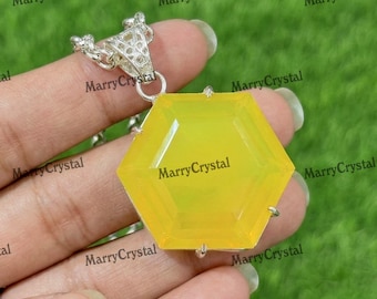 Piedra preciosa suelta de plata alemana con ópalo amarillo neow de 96+ quilates y cadena