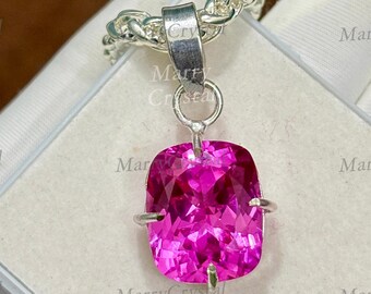 Colgante de plata alemana con zafiro rosa de Ceilán AAA impecable de 28 quilates y cadena de 45 cm.