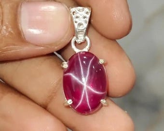 Red Star Ruby Oval German Silver Pendant Fine Gemstone Jewelry