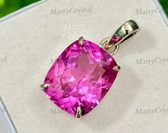 Colgante de plata alemana con zafiro rosa de Ceilán AAA impecable de 25 quilates y cadena de 45 cm.