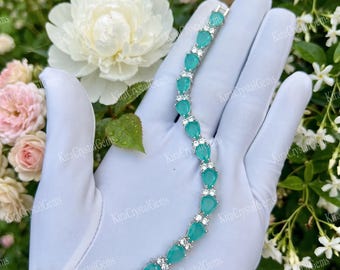 Paraiba Tourmaline Bracelet : CZ Tennis Bracelet, GS Silver Pear Gift for Mom