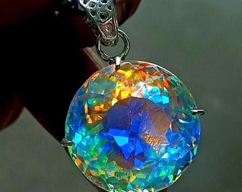 70 Ct Mystic Topaz Necklace Round Cut Rainbow Solid Silver Gemstone for Jewellery Pendant