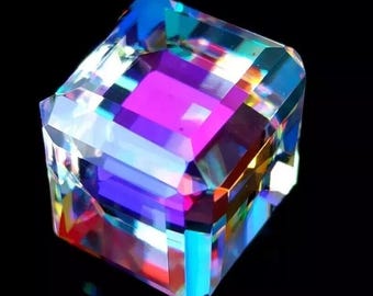 50 Ct Faceted Mystic Topaz Glass Gemstone, Rainbow Crystal, Jewelry Making (Cube Cut)