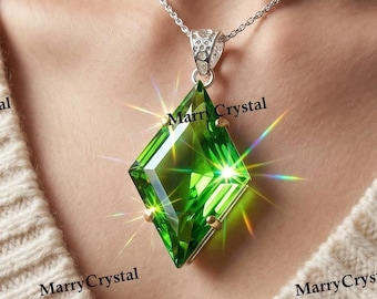 Collar con colgante de cristal tallado de topacio verde claro – Cadena de plata alemana de 45 cm