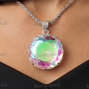 Handcrafted Dichroic Mystic Glass Pendant Necklace, Multi-Color Round Cut Gemstone Jewellery