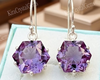 35 Ct Hexagon Cut Lab Alexandrite Earrings Sterling silver Jewelry Gift Color Change Sapphire