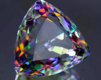 55 Ct Faceted Mystic Topaz Glass Gemstone, Rainbow Crystal, Jewelry Making (Trillion Cut)