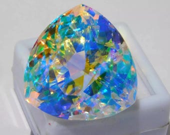 50 Ct Faceted Mystic Topaz Glass Gemstone, Rainbow Crystal, Jewelry Making (Trillion Cut)
