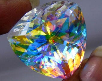 Rainbow Glass Gemstone for Jewelry Making, Trillion Cut Loose Stone (60CT)