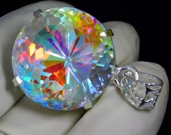 70 Ct Mystic Topaz Necklace Round Cut Rainbow Solid Silver Gemstone for Jewellery Pendant