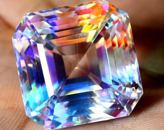 45 Ct Faceted Mystic Topaz Glass Gemstone, Rainbow Crystal, Jewelry Making (Square Cut)