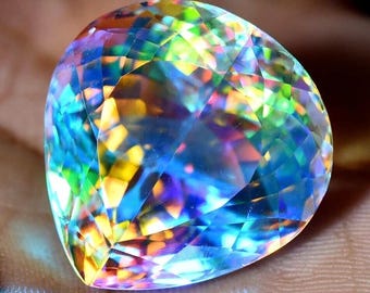 45 Ct Faceted Mystic Topaz Glass Gemstone, Rainbow Crystal, Jewelry Making (Heart Cut)
