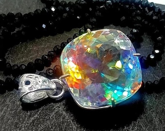 55+ Ct Mystic Topaz Necklace Cushion Cut Rainbow Solid Silver Gemstone for Jewellery Pendant
