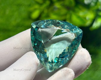 Piedra preciosa suelta de 85 quilates, color aguamarina azul cielo, talla trillón, obra maestra.