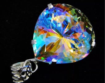 50 Ct Mystic Topaz Necklace Heart Cut Rainbow Solid Silver Gemstone for Jewellery Pendant