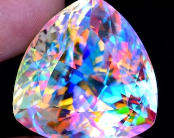 60 Ct Faceted Mystic Topaz Glass Gemstone, Rainbow Crystal, Jewelry Making (Trillion Cut)