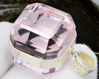 115 Ct Rose Quartz Color Glass Stone Cube Cut German Silver Loose Gemstone