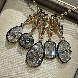 13x9 mm Tear Drop Simulated Diamond Pendant, Round Antique Oxidized Bezel With Prong Set Pendant, Oval Cut Pendant, Emerald Only Pendant.