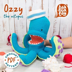 Virkad handdocka med bläckfiskmönster i PDF-format | Amigurumi-leksak med havsdjur | Handskedocka med havsdjur | Virkad present till barn