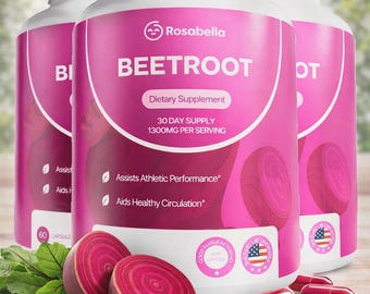 3 PCS Rosabella Beet Root Supplement | Organic Beetroot Capsules | Nitric Oxide Support