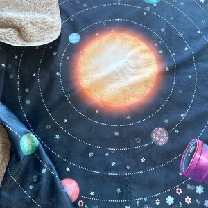 Minky Snuggle Blanket Nomi & Brave Travel the Universe space girl nursery planets science STEM image 5