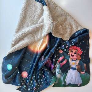 Minky Snuggle Blanket Nomi & Brave Travel the Universe space girl nursery planets science STEM image 3