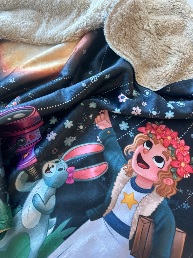 Minky Snuggle Blanket Nomi & Brave Travel the Universe space girl nursery planets science STEM image 4