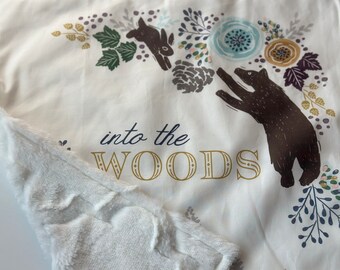 Into The Woods Mini Snuggle Lovey; blankie; minky; newborn; baby shower gift ideas; bears; deer; gender neutral; outdoor; adventure