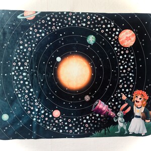 Minky Snuggle Blanket Nomi & Brave Travel the Universe space girl nursery planets science STEM image 2
