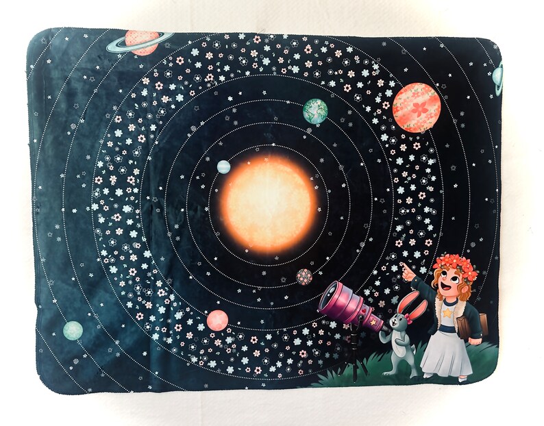 Minky Snuggle Blanket Nomi & Brave Travel the Universe space girl nursery planets science STEM image 2