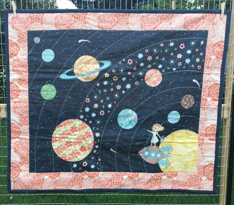 Baby Quilt Nomi /& Brave Travel the Universe; Crib bedding; Girl Nursery; Baby Girl; STEM for girls; Science for girls