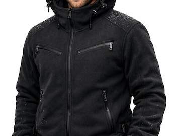 Sudadera con capucha de forro polar impermeable para hombre, chaqueta cortavientos para exteriores, bolsillos con cremallera, revestimiento hidrofóbico, regalo para él.