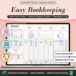 Plantilla de contabilidad de Excel para pequeñas empresas, registro sencillo de ingresos y gastos, hoja de cálculo para autónomos, descarga digital para emprendedores.