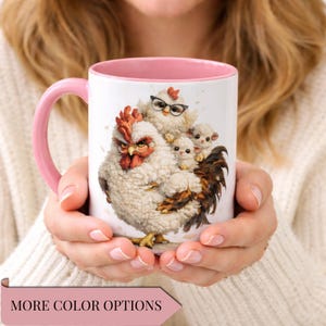 Chicken Mama Mug, Funny Fluffy Hen & Chicks Coffee Cup, Mother's Day Farmhouse Decor, Bird Lover Ceramic Present, Country Kitchen Pottery