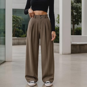 Pantalones palazzo de tiro alto / Pantalones elegantes de oficina de pierna ancha