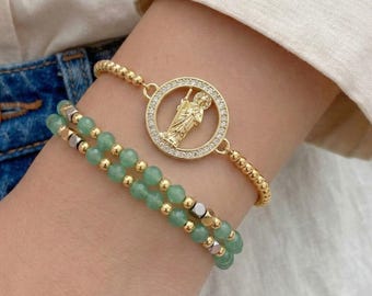 St. Jude Thaddeus Bracelet Set - Green Aventurine - 18K Gold Plated Catholic Protection