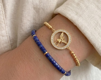 Archangel Michael Bracelet Set | Blue Lapis Lazuli – 18K Gold Plated St Michael Catholic Medal