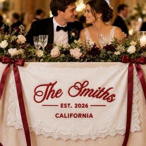 Personalized Hand Embroidered Wedding Banner, Custom Linen Welcome Sign, Ceremony Backdrop, Sweetheart Table Reception Decor