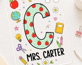 Personalized Initial Teacher Clipboard, Custom Name Acrylic Clipboard, Classroom Organizer, Back to School Teacher Gift