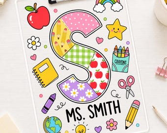 Personalized Initial Teacher Clipboard, Custom Name Acrylic Clipboard, Teacher Gift, Classroom Organizer, School Supply