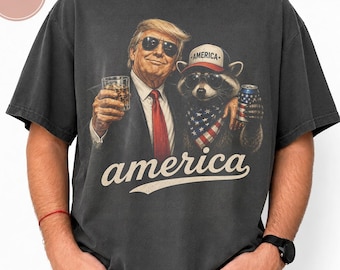 Funny Trump Raccoon Hot Dog Shirt, Comfort Colors® Patriotic Meme Tee, USA Independence Day BBQ Top, Republican 4th Of July Gift