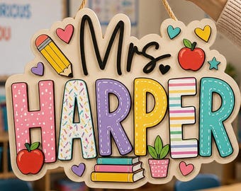 Personalized Teacher Door Sign, Custom Teacher Name Sign, Back To School Classroom Decor, Teacher Door Hanger