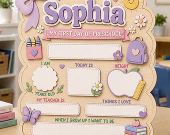 Lavagna personalizzata per il primo giorno di scuola, regalo personalizzato per il ritorno a scuola per bambini, accessorio fotografico riutilizzabile cancellabile a secco, traguardo della scuola materna e dell'asilo.