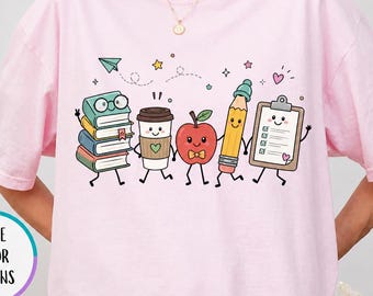 Comfort Colors Teacher Shirt, Funny Back To School Tee, Preschool Teacher Gift, School Supplies Crayon Apple Pencil Notebook T-Shirt