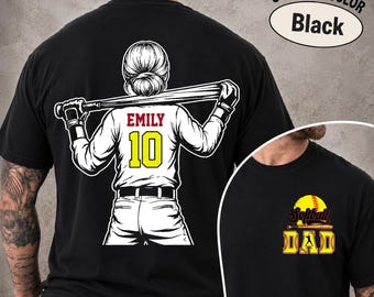 Personalized Softball Dad Shirt, Custom Softball Player Name Number Tee, Comfort Colors Sports Dad Shirt, Father's Day Gift