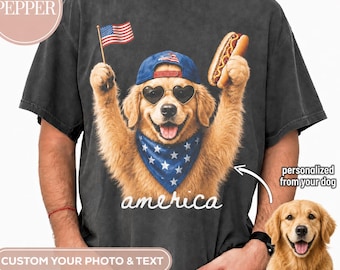 Custom Feral And Free Shirt, Personalized Pet Photo 4th of July Tee, Patriotic Raccoon Shirt, USA Independence Day Funny Animal Meme Gift