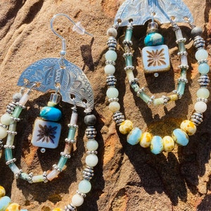 Beaded Boho Two Tier Ice and Sky Natural Stone Earrings