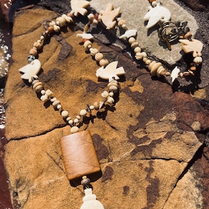 Spirit Bird Jasper and Bone Hamsa Pendant Necklace